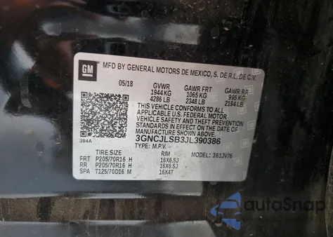 2018 Chevrolet Trax 1Lt z USA, uszkodzony, nr VIN 3GNCJLSB3JL390386